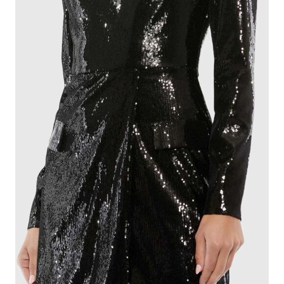 Mac Duggal Ieena Black Size 12 Sequin Structure Faux Blazer Mini Dress 26724 NWT - Picture 5 of 16